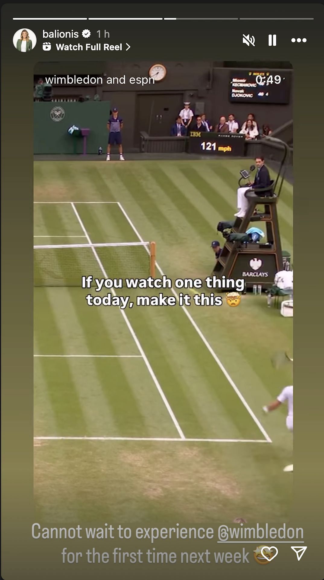 Amanda Jacqueline Balionis shares her take on Wimbledon (Image via Instagram @balionis)